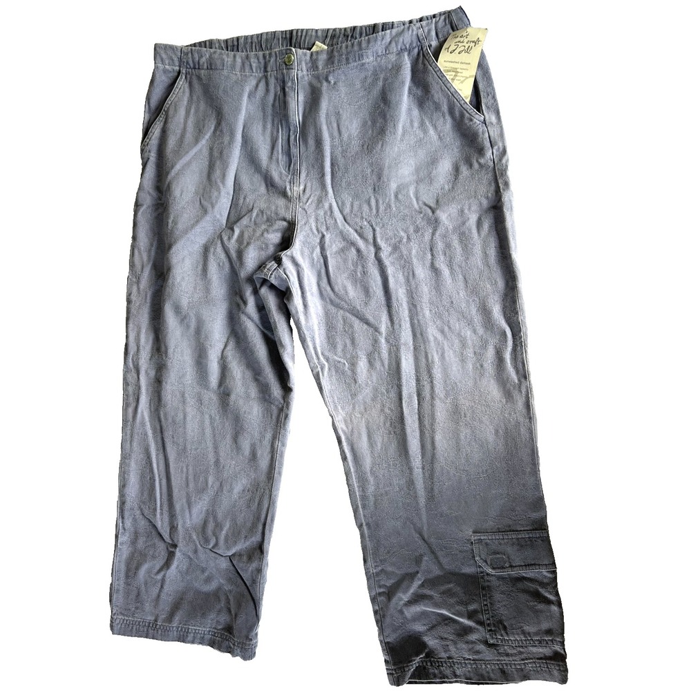 J Jill Pants Womens 18 Blue Marine Cropped Sunwashed Damask‎ Textured Cotton NWT